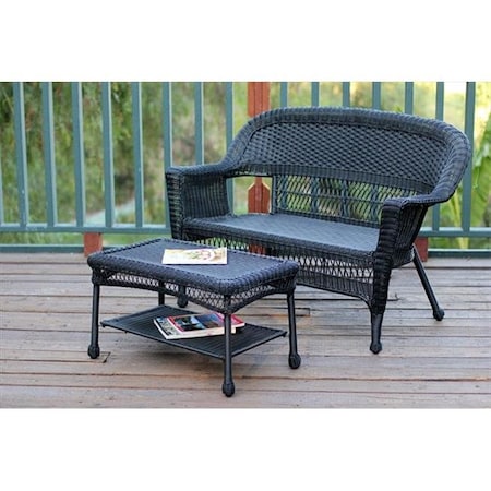Jeco Jeco W00207-LCS Black Wicker Patio Love Seat And Coffee Table Set Without Cushion W00207-LCS